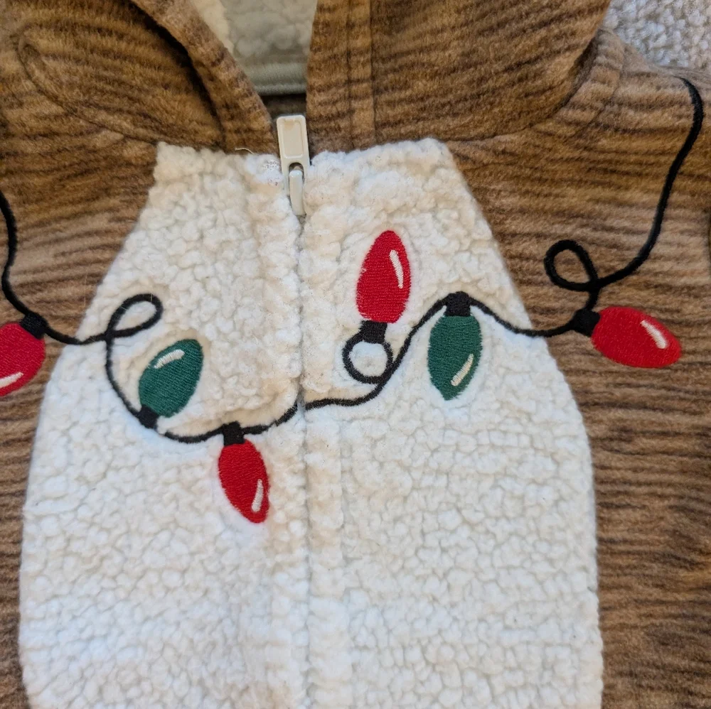 Carter's Baby Reindeer Zip Up Onesie Antler Hood Holiday Outfit Fleece